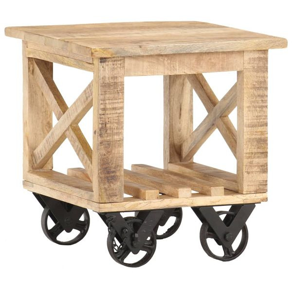 vidaXL Beistelltisch mit Rädern 40x40x42 cm Raues Mangoholz, 320936