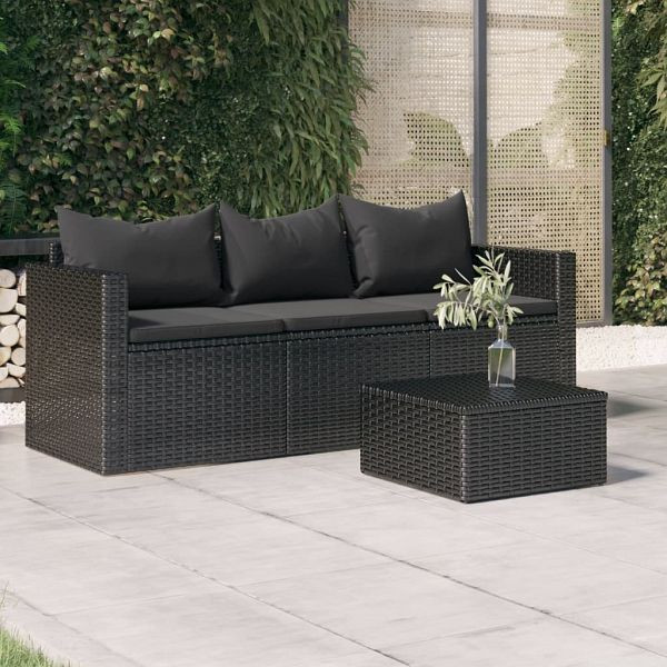 vidaXL 3-Sitzer-Gartensofa mit Kissen Schwarz Poly Rattan, 362327