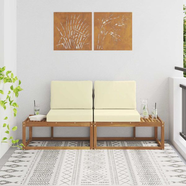 vidaXL Outdoor End Sofa 2 Stück Natur und Creme Massivholz Akazie, 900479