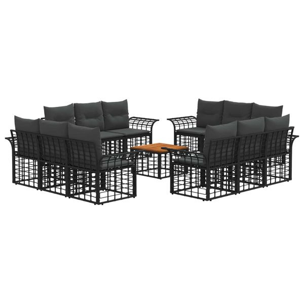 vidaXL Outdoor-Sofagarnitur 13-teilig Schwarz und Dunkelgrau Polyester, 3437657