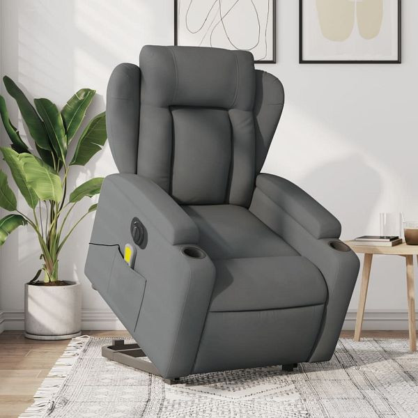 vidaXL Elektrischer Massagesessel mit Aufstehhilfe Dunkelgrau Stoff, 3204519