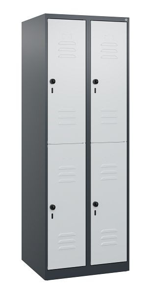 C+P Doppelstöckiger Spind Classic PLUS, 2 Abteile, 1700x600x500mm, 7016/7035, Drehriegel, 0803007-20 S10011