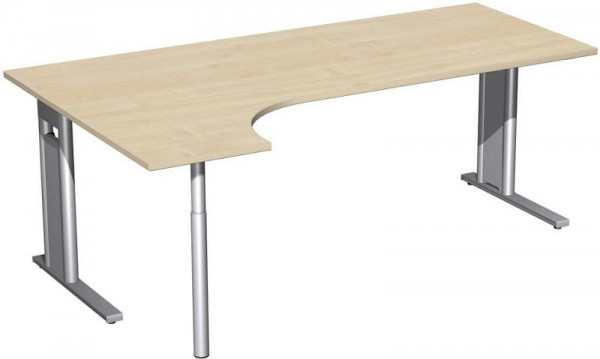 geramöbel PC-Schreibtisch links starr, C Fuß Blende optional, 2000x1200x720, Ahorn/Silber, N-648318-AS