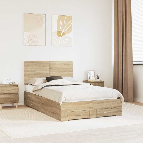 vidaXL Bettrahmen mit Kopfteil Sonoma-Eiche 120 x 200 cm Holzwerkstoff, 3412803