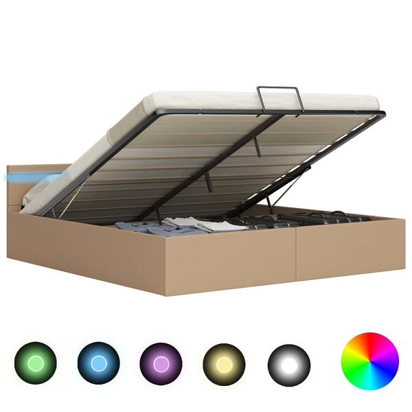 vidaXL Stauraumbett mit LED Cappuccino-Braun Kunstleder 160x200cm, 285562