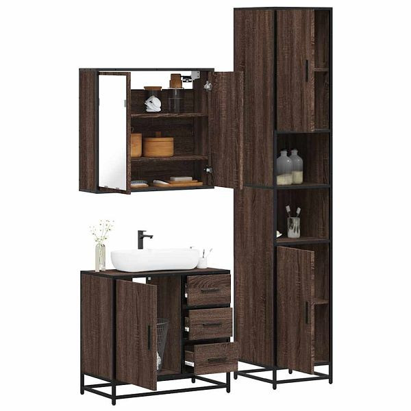 vidaXL 3-tlg. Badmöbel-Set Braun Eichen-Optik Holzwerkstoff, 3301079