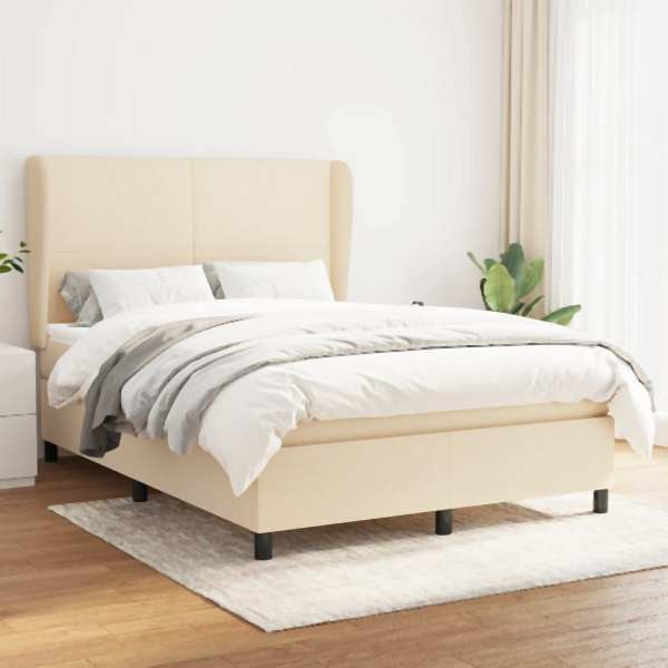 vidaXL Boxspringbett mit Matratze Creme 140x190 cm Stoff, 3127802