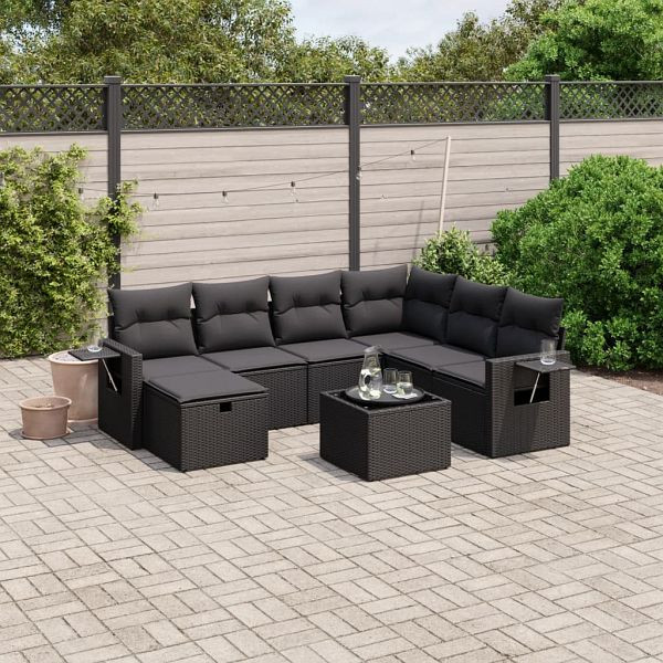 vidaXL 8-teilig Garten-Sofagarnitur mit Kissen Schwarz Poly Rattan, 3263841