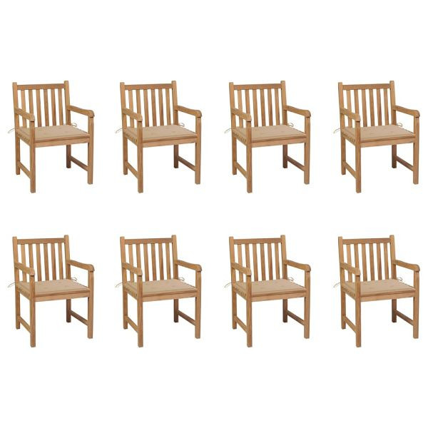 vidaXL Gartenstühle 8 Stück mit Beigen Kissen Massivholz Teak, 3073061
