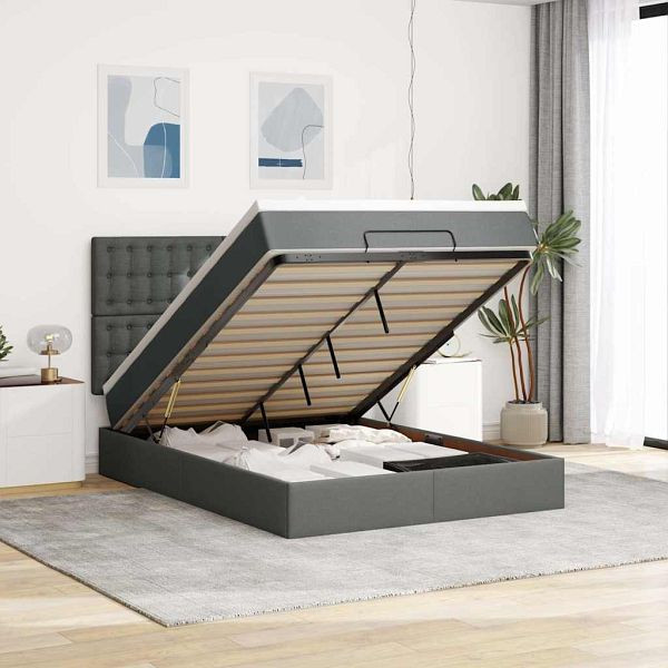 vidaXL Ottoman-Bett mit Matratze & LEDs Dunkelgrau 140x200 cm Stoff, 3314177