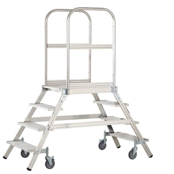 Schulte Aluminium-Podestleiter, beidseitig begehbar, mit Rollen, Arbeitshöhe ca. 3,00 m, 34878