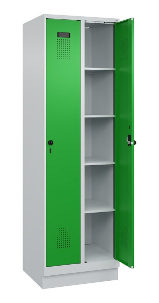 C+P Wäsche-Spind Evolo PLUS, mit Sockel, 2 Abteile, 1950x600x500mm, 7035/6037, Verschluss Drehriegel, Ablageböden 8, 049020-20B S10011