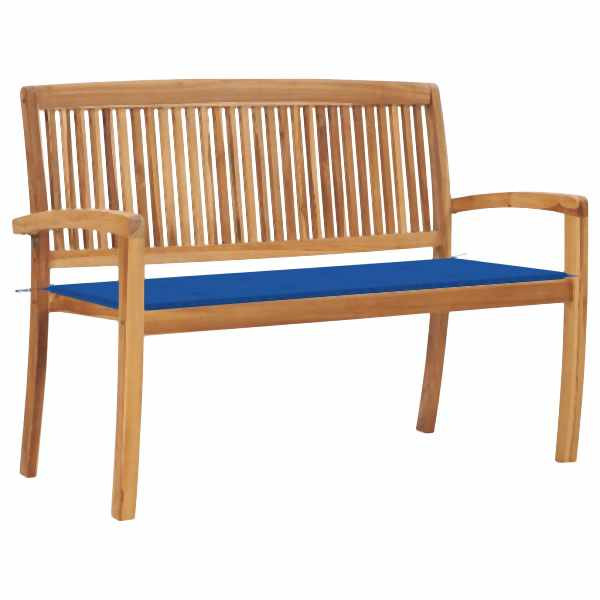 vidaXL Stapelbare Gartenbank mit Auflage 128,5 cm Massivholz Teak, 3063289
