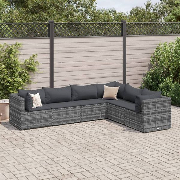 vidaXL 6-teilig Garten-Lounge-Set mit Kissen Grau Poly Rattan, 3308138