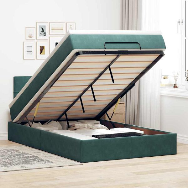 vidaXL Ottoman-Bett mit Matratze Dunkelgrün 120x190 cm Samt, 3311762