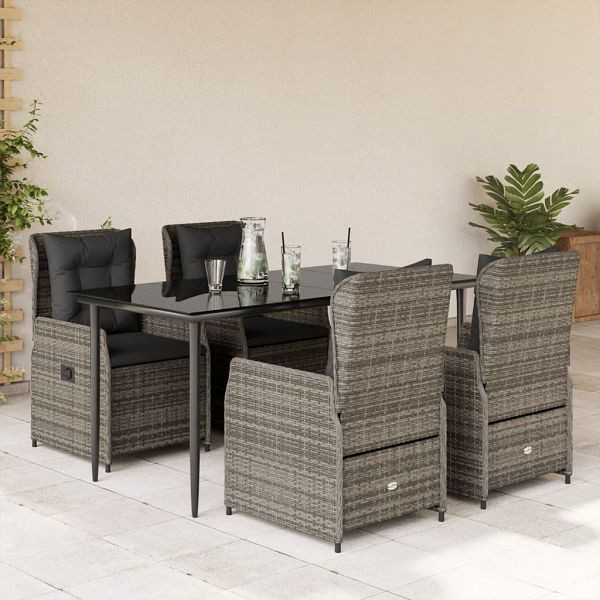 vidaXL 5-teilig Garten-Essgruppe mit Kissen Grau Poly Rattan, 3262857