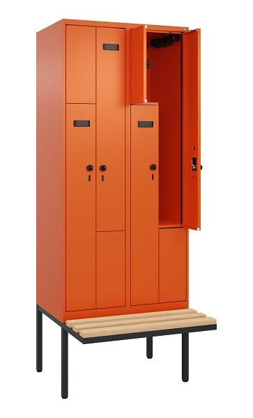 C+P Z-Spind Evolo PLUS, Bank, 4 Fächer, 2120x800x815mm, 2004/2004, Drehriegel, Sitzfläche Holz, 0490437-224 S10024