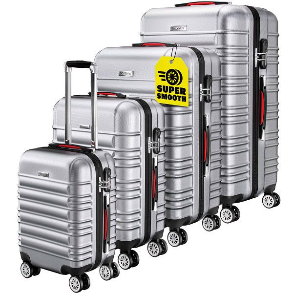 monzana Hartschalenkoffer Set 4tlg Rollen 360º Silber ABS, 107217