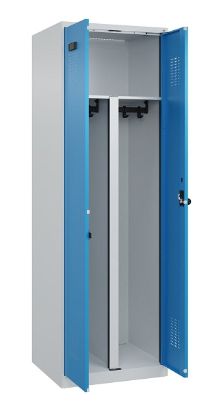 C+P PSA Schwarz-Weiß-Spind Evolo PLUS, 2 Abteile, 1850x600x500mm, 7035/5012, Drehriegel, 049002-20P S10007