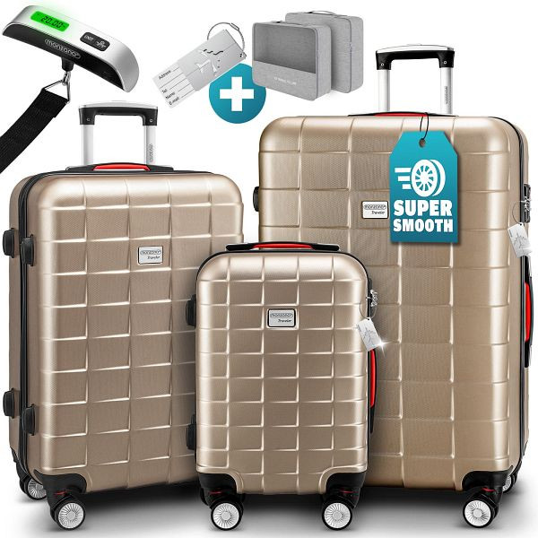 monzana Hartschalenkoffer-Set Exopack 3-tlg Champagner ABS Zubehör, 109983
