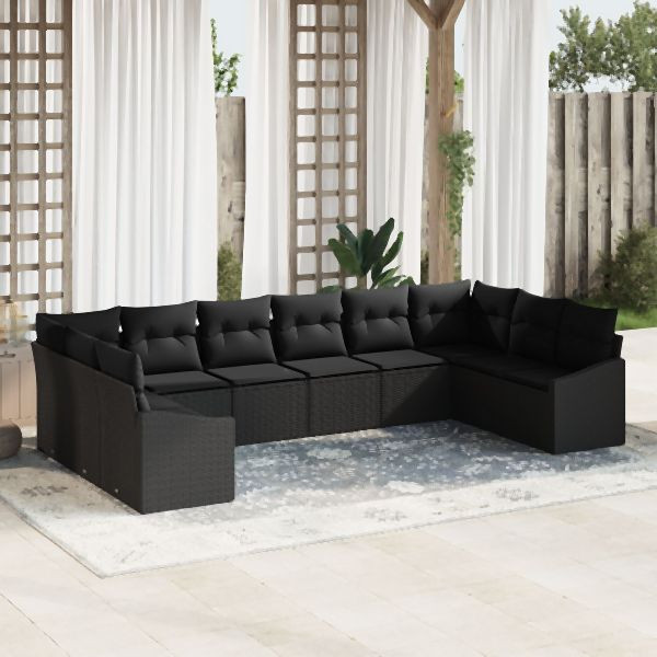 vidaXL Gartensofa Set 10-teilig Schwarz Rattan, Polyester, 3355572