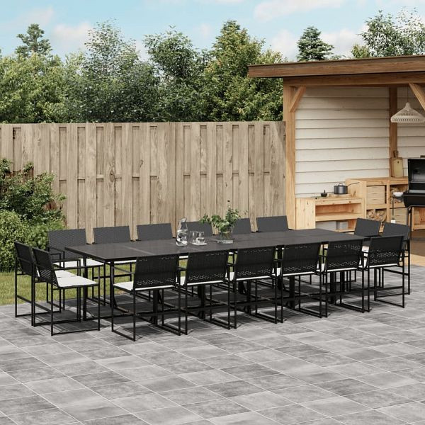 vidaXL 17-tlg. Garten-Essgruppe mit Kissen Schwarz Poly Rattan, 3295067