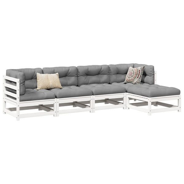 vidaXL 5-teilig Garten-Sofagarnitur Weiß Massivholz Kiefer, 3299385