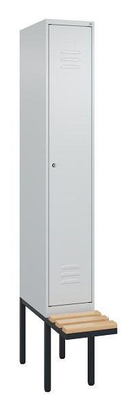C+P Umkleidespind Classic PLUS, 2120x300x815mm, 7035/7035, Zylinderschloss, Buche-Sitzleisten, 3 Doppel-Haken, 0800407-10 S10053