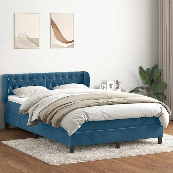 vidaXL Boxspringbett mit Matratze Dunkelblau 140x220 cm Samt, 3317821