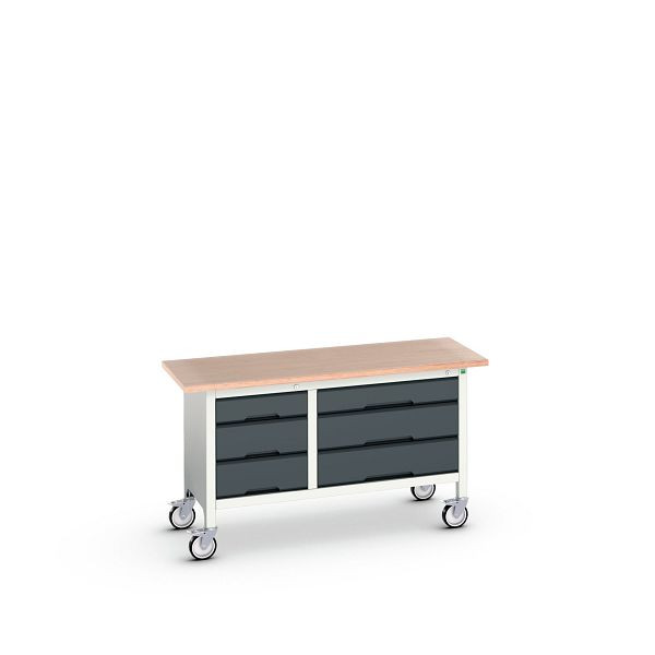 bott verso mobile Kastenwerkbank (Multiplex) mit 6 Schubladen, BxTxH: 1500 x 600 x 830 mm, Lichtgrau / Anthrazitgrau, 16923215.19