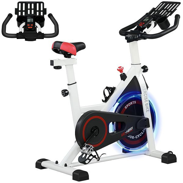 HOMCOM Heimtrainer, einstellbarer Widerstand, bis 120kg, Stahl, L103xB53xH100-114cm, Weiß/Schwarz, A90-146V01