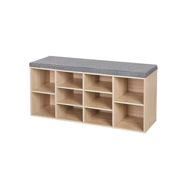 VASAGLE Gepolsterte Schuhbank Naturfarben-Grau, 104x30x48 cm, LHS10NL