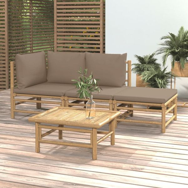 vidaXL 4-tlg. Garten-Lounge-Set mit Taupe Kissen Bambus, 3155112