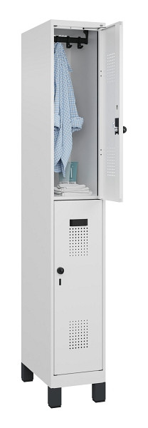 C+P Doppelstöckiger Spind Evolo PLUS, mit Füßen, 2 Fächer, 1950x300x500mm, 9016, Frontfarbe RAL 9016 Verkehrsweiß, Drehriegel, 049310-10 S10020