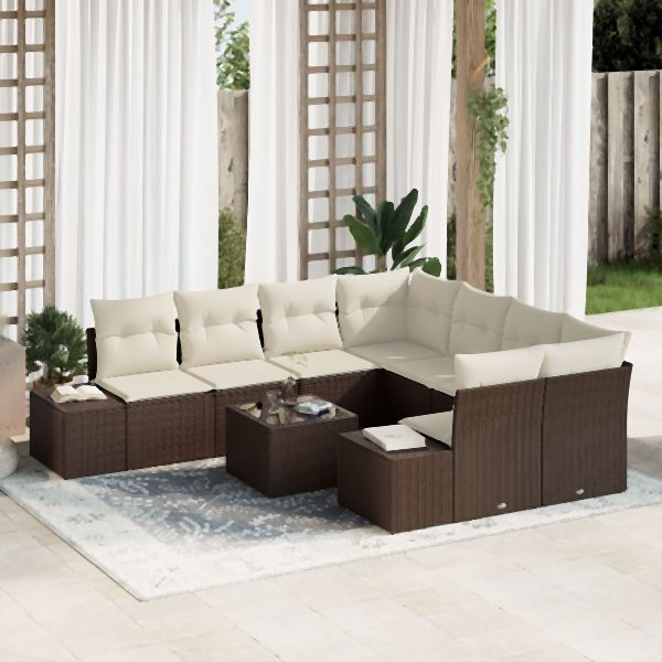 vidaXL 9-teiliges Garten Sofa Set mit Kissen Braun Poly Rattan, 3355667