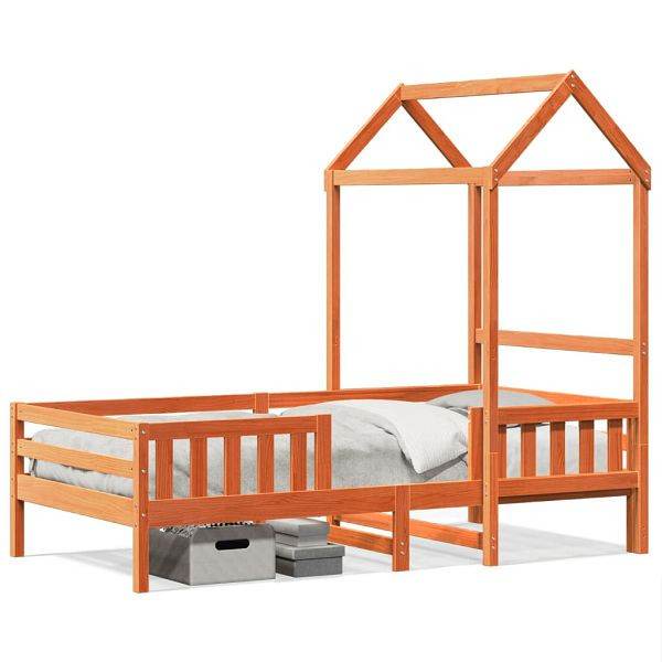 vidaXL Massivholzbett mit Dach Wachsbraun 90x190 cm Kiefer, 3282167