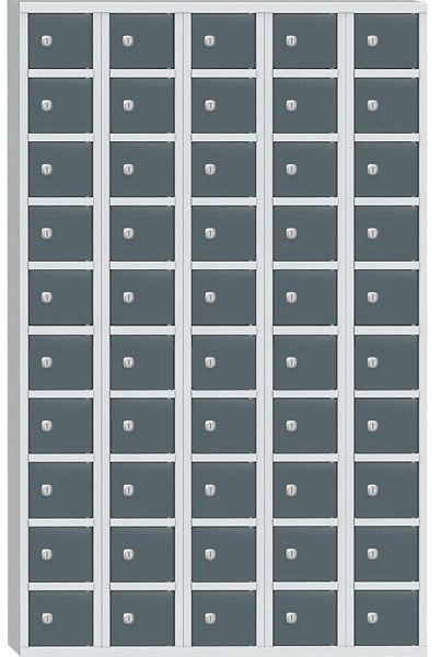 Deskin Wertfachschrank mit 50 Fächern, Korpus Lichtgrau RAL 7035, Türen Blaugrau RAL 7031, H 1530 x B 975 x T 200 mm, Zylinderschloss, 358078