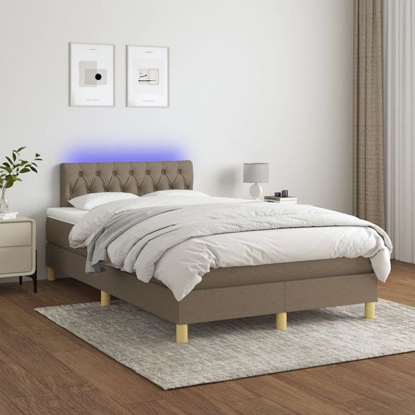 vidaXL Boxspringbett mit Matratze & LED Taupe 120x200 cm Stoff, 3133945