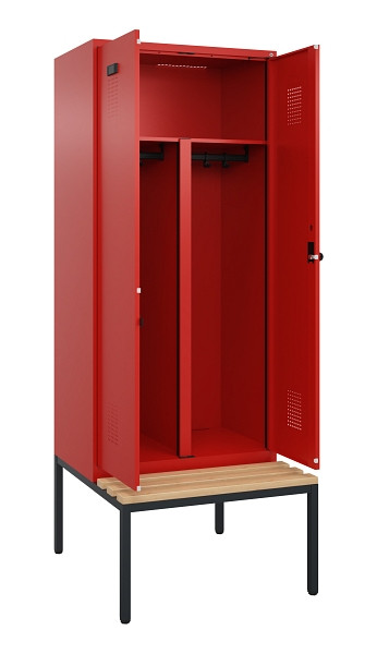 C+P PSA Doppel-Spind Evolo PLUS, Bank, 2 Abteile, 2120x800x815mm, 3020/3020, Drehriegel, Sitzfläche Buche-Hartholz, Sitzbank, 0490527-22P S10025