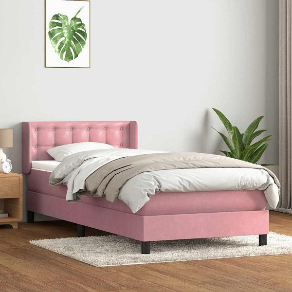 vidaXL Boxspringbett mit Matratze Rosa 80x220 cm Samt, 3318476