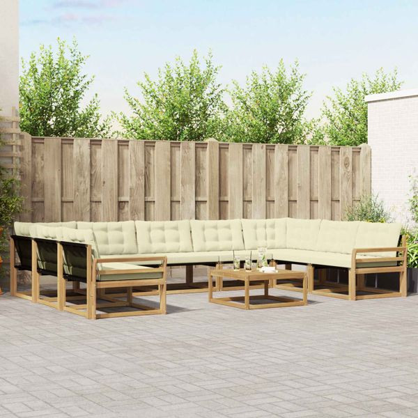 vidaXL Outdoor-Sofagarnitur mit Kissen 10-teilig Weiß und Creme, 3389092
