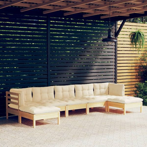 vidaXL 7-teilig Garten-Lounge-Set mit Creme Kissen Kiefernholz, 3097091
