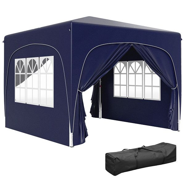 Outsunny 3 x 3 m Pavillon, Pop-up Gartenzelt mit Seitenwänden und Tragetasche, UPF50+, höhenverstellbar, Dunkelblau, 84C-596V00DB