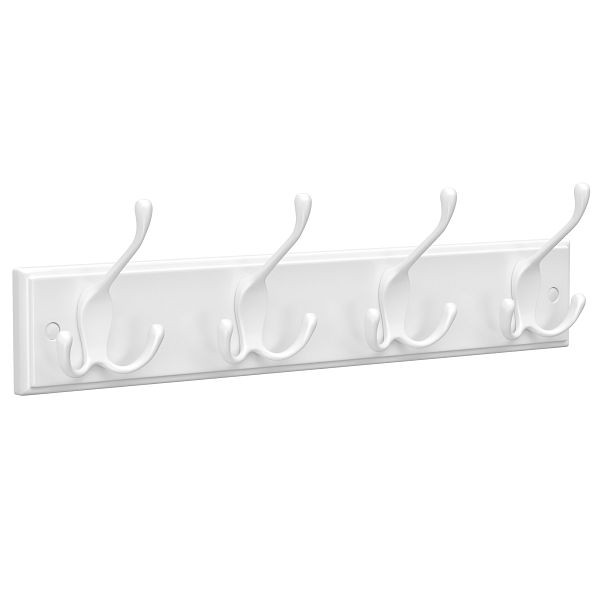 SONGMICS Wandmontierter Garderobenhalter, Hakenhalter mit 4 Dreihaken, für Kleidung, Schlüssel, Hüte, Handtaschen, weiß, LHR30WT