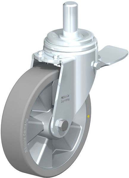 Blickle LHZ-ALTH 200K-ST-AS Stahlblech-Lenkrolle, Schwerlast-Ausführung, mit Zapfen & Feststeller, Blickle Extrathane®, Grau, 852535