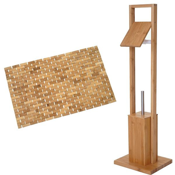 Mendler Badezimmerset HWC-B18, WC-Papierhalter Klopapierhalter Badematte Badvorleger Badmöbel Badset, Bambus, 57558+57560