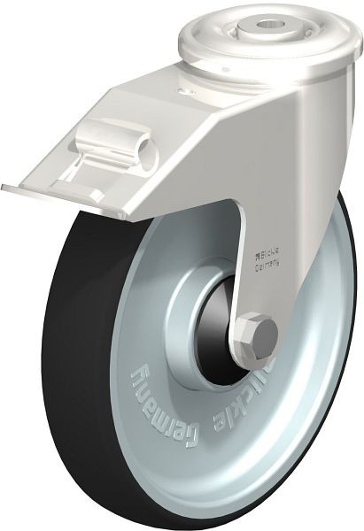 Blickle LEXR-PATH 200KD-FI-ELS Edelstahl-Lenkrolle mit Rückenloch & Feststeller, Thermoplastisches Polyurethan, Grau, 853703