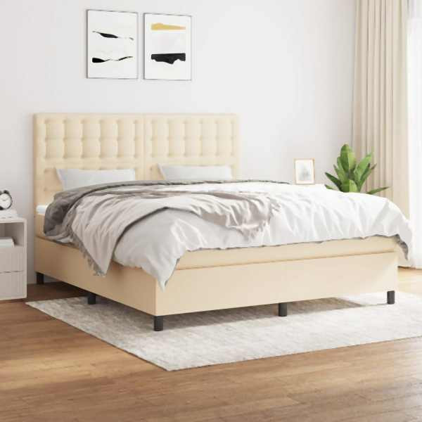 vidaXL Boxspringbett mit Matratze Creme 160x200 cm Stoff, 3142110