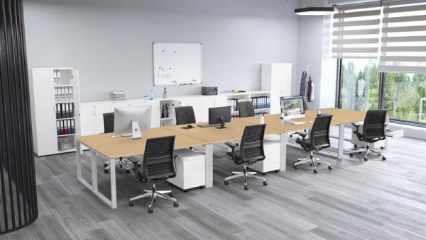 Deskin Tisch CELSUS, Platte Holzdekor Buche, Gestell Alusilber, B 1400 x T 700 x H 700 mm, 349048