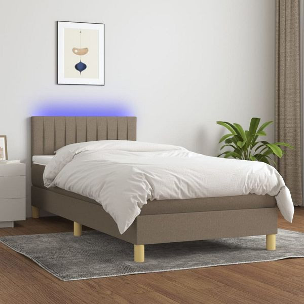 vidaXL Boxspringbett mit Matratze & LED Taupe 80x200 cm Stoff, 3133833